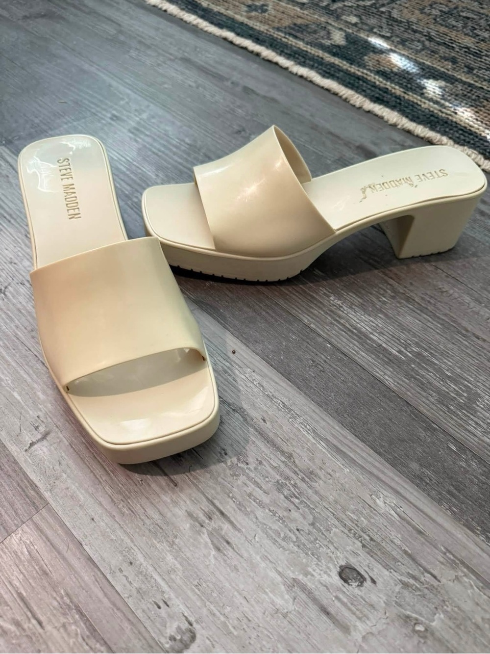 Steve Madden Cream Block Heel Slide Mules